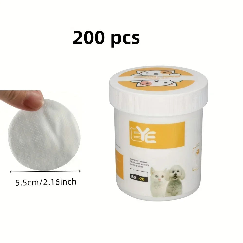 200pcs Pet Eye Cleaning Wipes, Gentle Tear Stain Remover Wipes for Dogs and Cats, Pet Eye Wash Pads Pet Towel  Pet Wipes